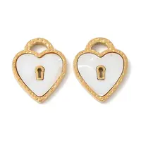 304 Stainless Steel Pave Natural white Shell Heart Lock Connector Charms