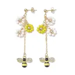 Spring Flower & Bees Alloy Enamel Dangle Stud Earrings