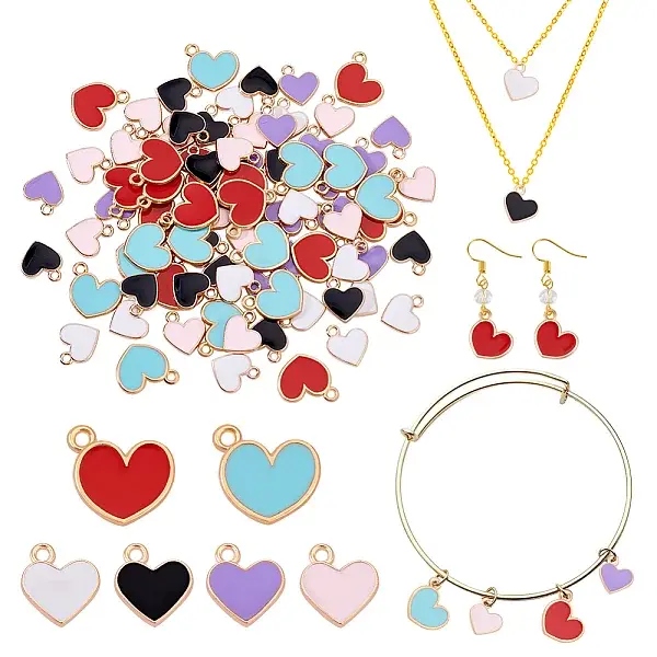 90Pcs 6 Style Alloy Enamel Pendants