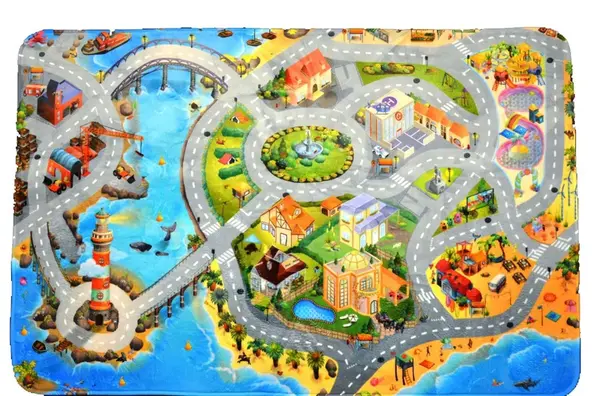 Koberec 3d ultra soft město s pláž - 130 x 180 cm