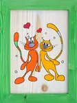 Obr 012 obrázek kočka a kocour zelený - s - 200x250mm