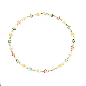 Enamel Flower Link Chains Bracelet