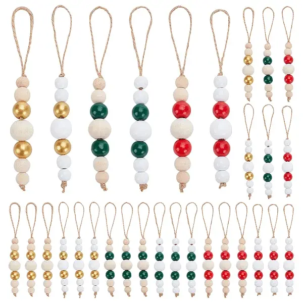 30Pcs 6 Colors Wooden Beaded Pendant Decorations