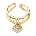 Cubic Zirconia Heart Charms Open Cuff Rings