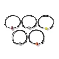 Sport Theme Acrylic Braided Bead Bracelet with Waxed Polyester Cords