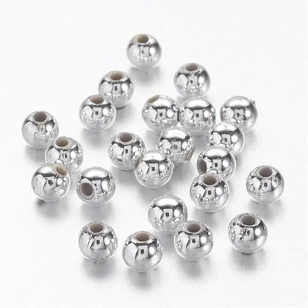 Chunky Silver Plated Acrylic Round Spacer Beads for Kids Jewelry