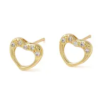 Rack Plating Brass Hollow Heart Stud Earrings