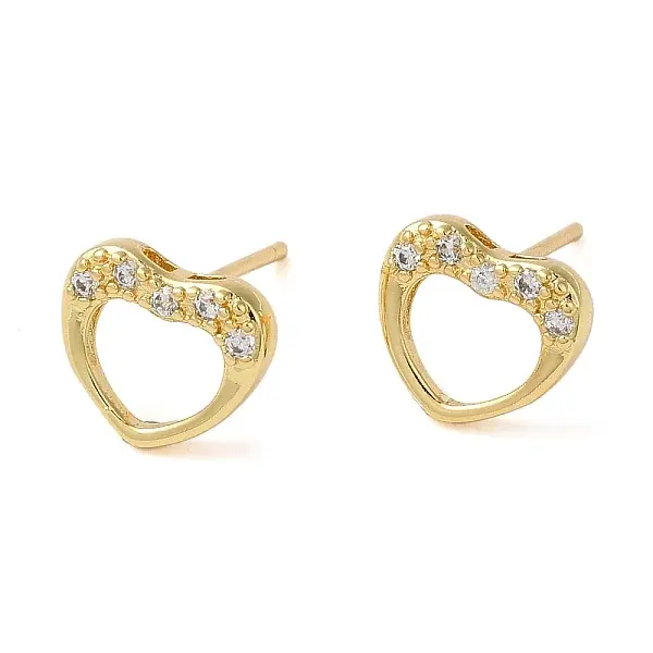 Rack Plating Brass Hollow Heart Stud Earrings