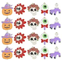 30Pcs 5 Styles Halloween Theme Alloy Enamel Pendants