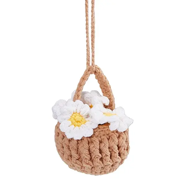 Wool Yarn Crochet Daisy Bouquet Car Hanging Decorations