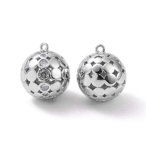 Round Brass Micro Pave Clear Cubic Zirconia Pendants