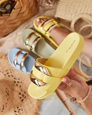 Resti Yellow women's slippers with gold ornament Serina - Footwear