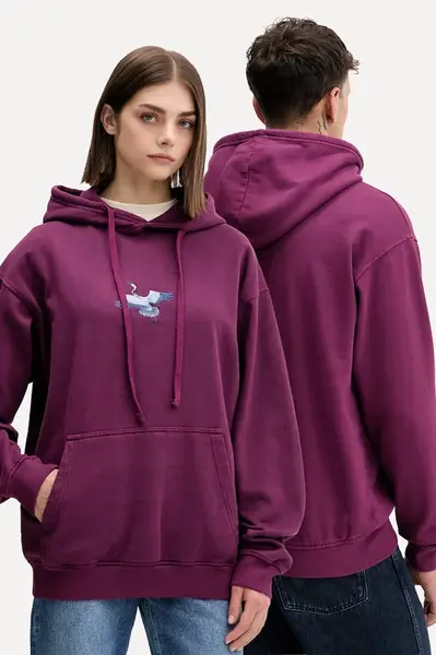 Bavlněná mikina Kaotiko fialová barva, s kapucí, s aplikací, AR075-01-G002