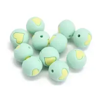 Round with Heart Pattern Food Grade Silicone Beads