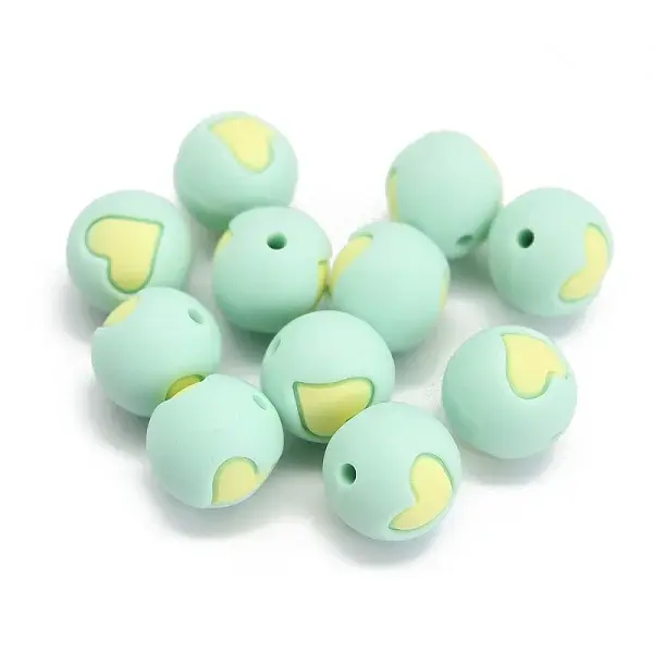 Round with Heart Pattern Food Grade Silicone Beads
