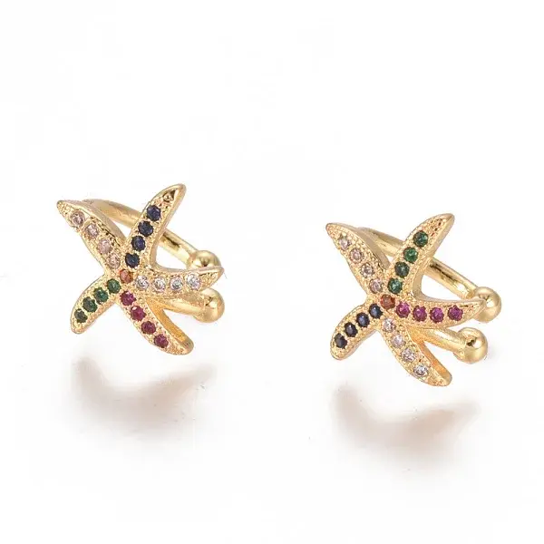 Golden Plated Brass Micro Pave Cubic Zirconia Cuff Earrings