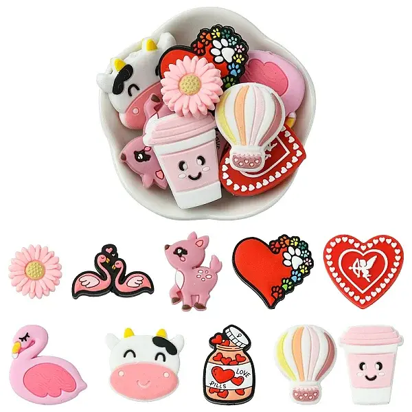 10Pcs 10 Styles Valentine's Day theme Food Grade Eco-Friendly Silicone Focal Beads