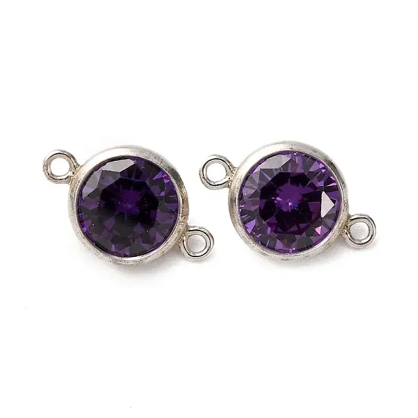 925 Streling Silver Pave Cubic Zirconia Birthstone Connector Charms