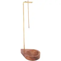 Brass Reverse Style Incense Burner Holder with Wood Teardrop Ash Catcher Tray