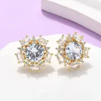 Brass Micro Pave Clear Cubic Zirconia Stud Earrings
