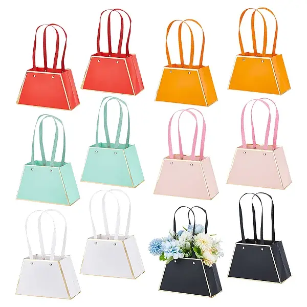 12Pcs 6 Colors Trapezoid Paper Flower Storage Bags with Handle