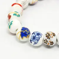 Mixed Styles Handmade Flower Printed Porcelain Ceramic Round Beads Strands