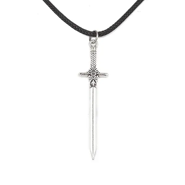 Alloy Sword Pendant Necklace with Waxed Cords