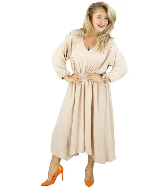 Pri ADELE midi dress with elastic waist and v-neckline