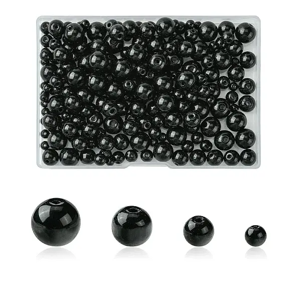 230Pcs 4 Styles Glass Round Bead Strands