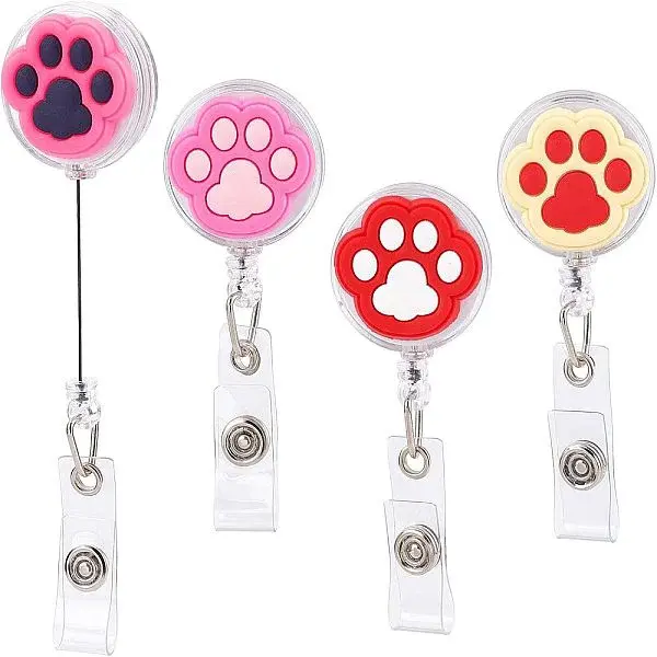 4 Pcs 4 Styles PVC Paw Badge Reel