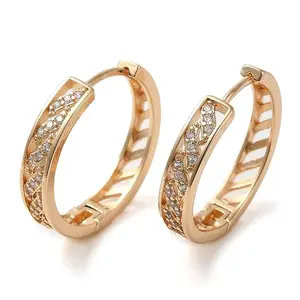 Brass Micro Pave Cubic Zirconia Hoop Earrings