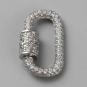 Brass Micro Pave Clear Cubic Zirconia Screw Carabiner Lock Charms