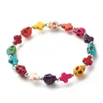 Synthetic Turquoise(Dyed) Cross & Skull Beaded Stretch Bracelet