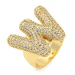 Brass Micro Pave Clear Cubic Zirconia Letter Open Cuff Ring for Women