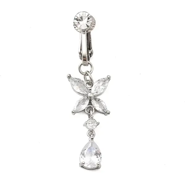 Brass Pave Clear Cubic Zirconia Clip on Belly Rings