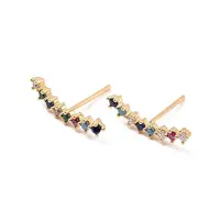 Colorful Cubic Zirconia Curved Bar Stud Earrings