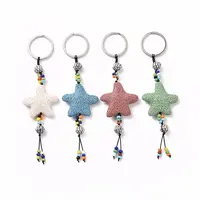 Star Natural Lava Rock Beads Keychain