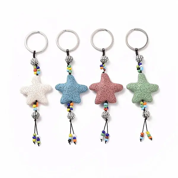 Star Natural Lava Rock Beads Keychain