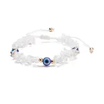 Natural Quartz Crystal Chips & Resin Evil Eye Braided Bead Bracelet