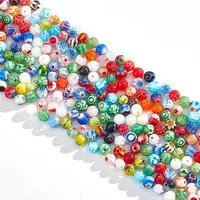 4 Strands Handmade Millefiori Glass Round Bead Strands