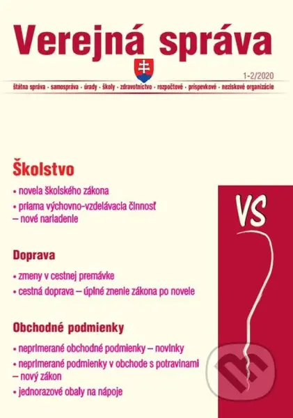 Verejná správa 1-2/2020  - Novela školského zákona, Cestná doprava, Zálohovanie jednorazových obalov na nápoje - kniha z kategorie Správní právo