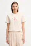 Bavlněné tričko Calvin Klein Jeans dámské, béžová barva, LV047B865G