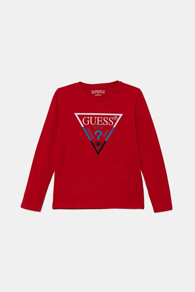 Dětské bavlněné tričko s dlouhým rukávem Guess červená barva, s potiskem, L5YI06 K8HM4
