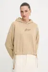 Bavlněná mikina BOSS Orange dámská, zelená barva, s kapucí, s aplikací, 50545507