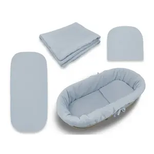 Baby Nellys Mušelínová sada do hluboké korby kočárku 4v1 Nature - jeans