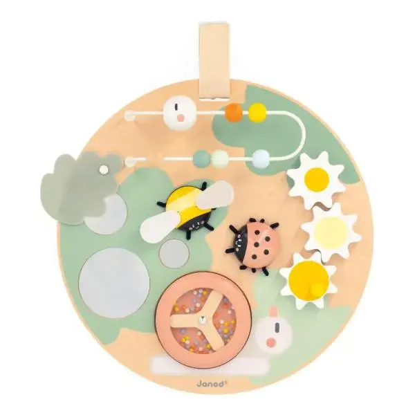Janod Sweet Cocoon Dřevěná motorická deska s aktivitami Zahrada