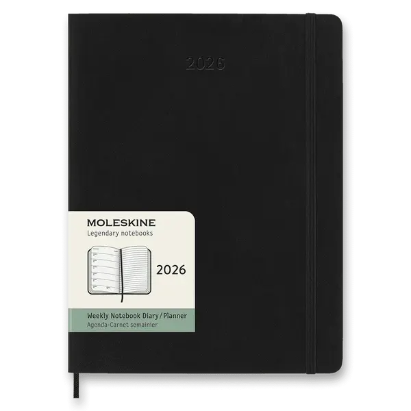 Diář Moleskine 2026 - měkké desky, XL, týdenní, černý