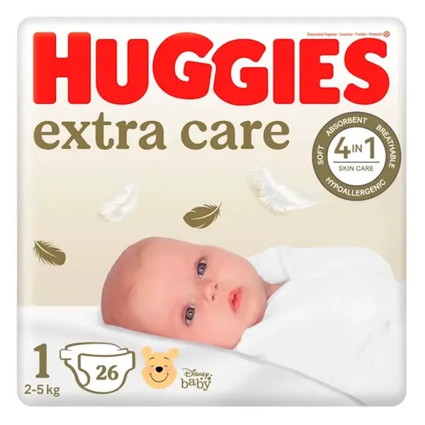 HUGGIES Dětské plenky extra care 1 velikost 2-5kg 26 kusů