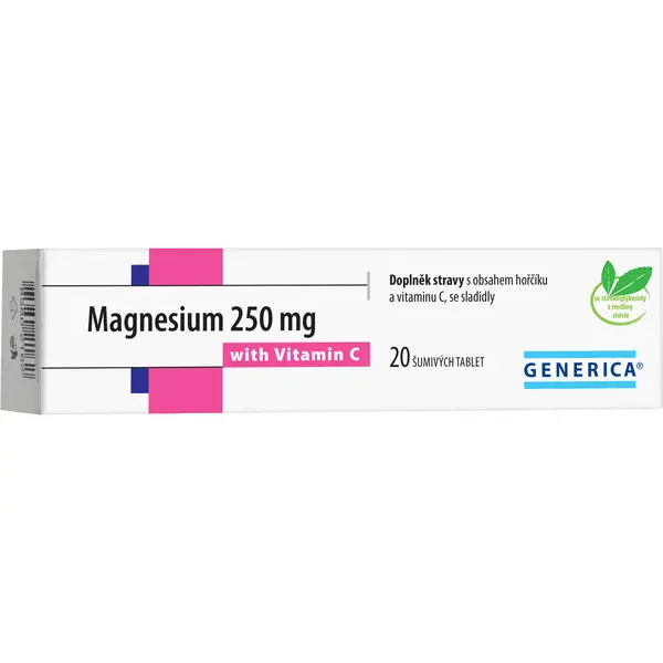 GENERICA Magnesium citrát 250 mg s vitaminem C 20 šumivých tablet, poškozený obal