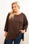 Kesi Włoski Dámská plus size bavlněná blůza s potiskem hnědá